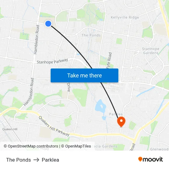 The Ponds to Parklea map
