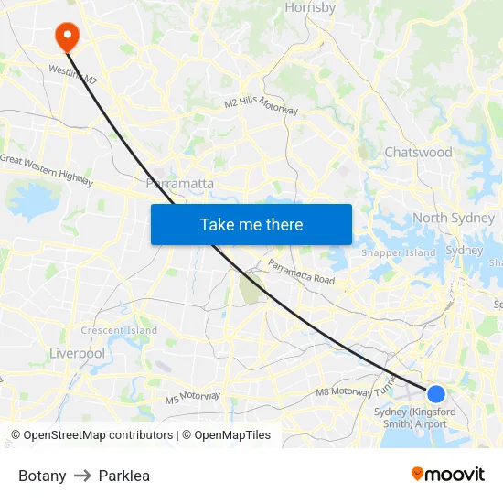 Botany to Parklea map
