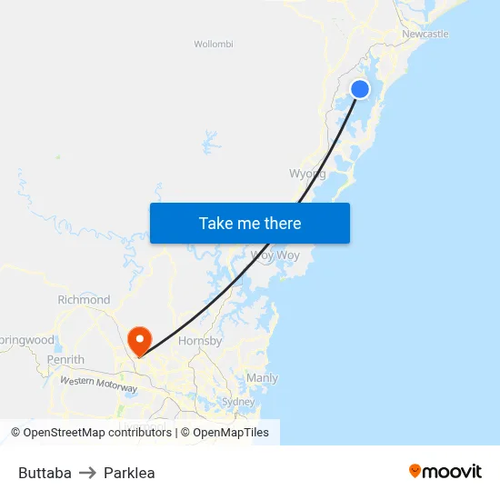 Buttaba to Parklea map
