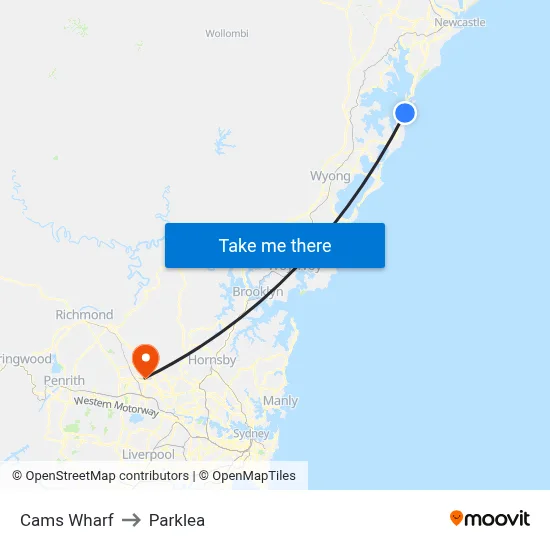 Cams Wharf to Parklea map