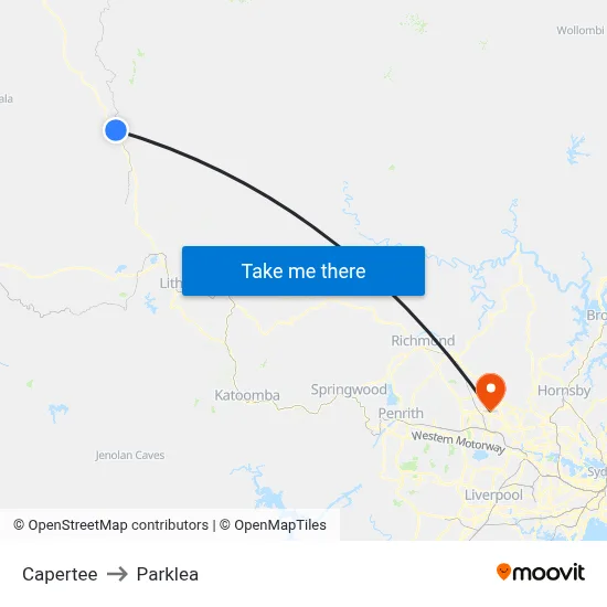 Capertee to Parklea map