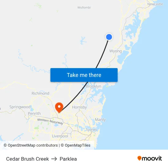 Cedar Brush Creek to Parklea map