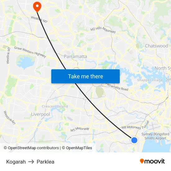 Kogarah to Parklea map