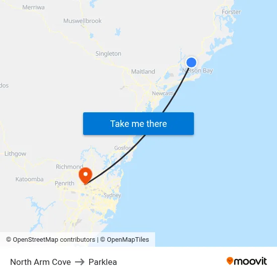 North Arm Cove to Parklea map