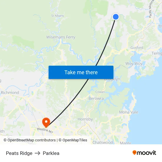 Peats Ridge to Parklea map
