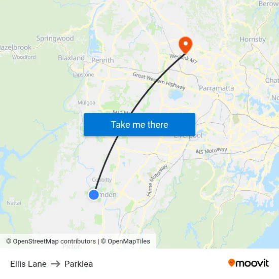Ellis Lane to Parklea map
