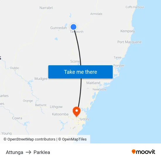 Attunga to Parklea map