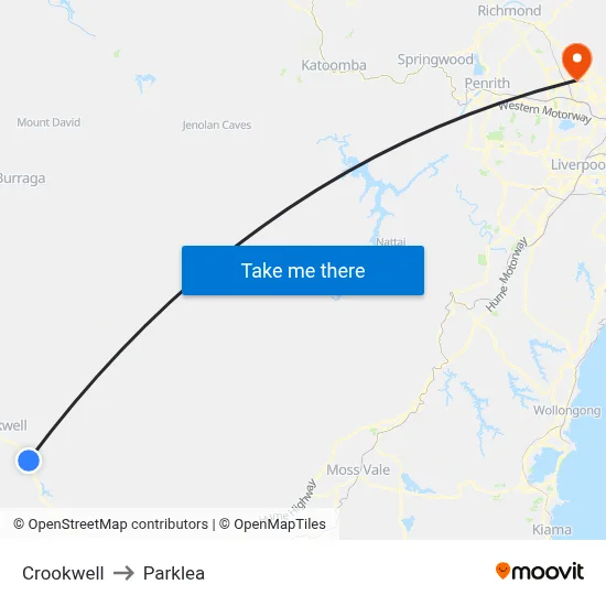 Crookwell to Parklea map