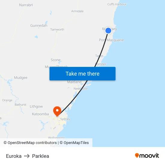 Euroka to Parklea map