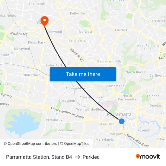 Parramatta Station, Stand B4 to Parklea map