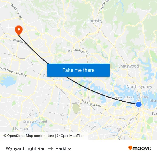 Wynyard Light Rail to Parklea map