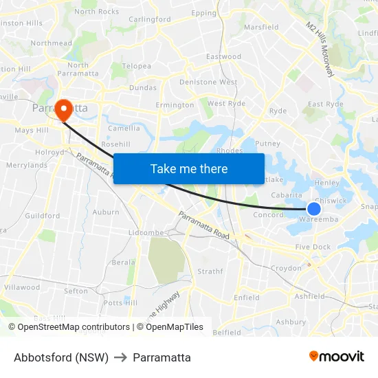 Abbotsford (NSW) to Parramatta map