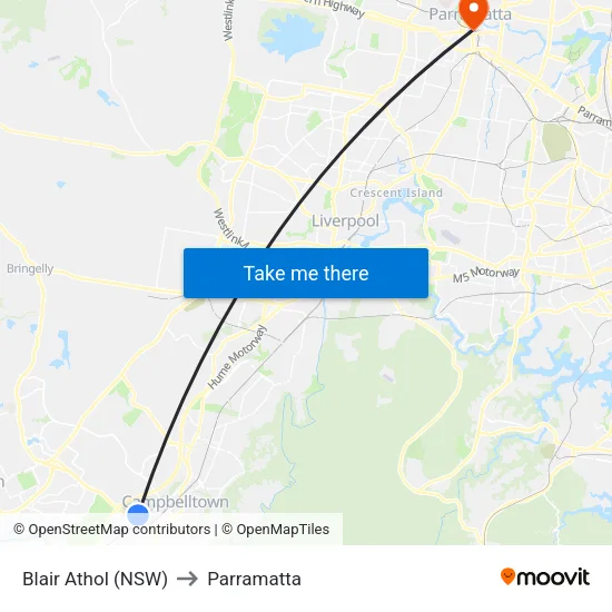 Blair Athol (NSW) to Parramatta map