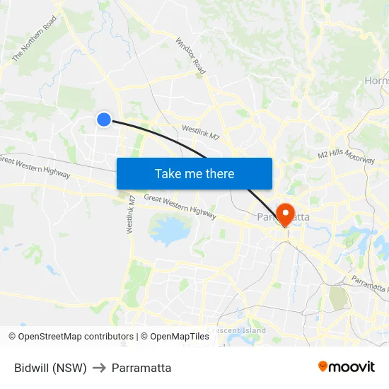 Bidwill (NSW) to Parramatta map