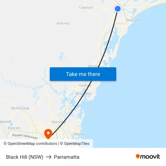 Black Hill (NSW) to Parramatta map