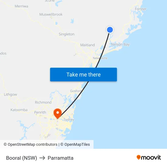 Booral (NSW) to Parramatta map
