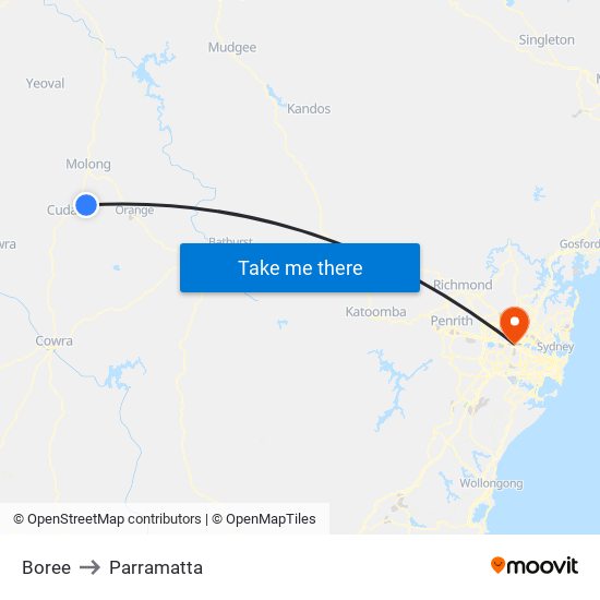 Boree to Parramatta map