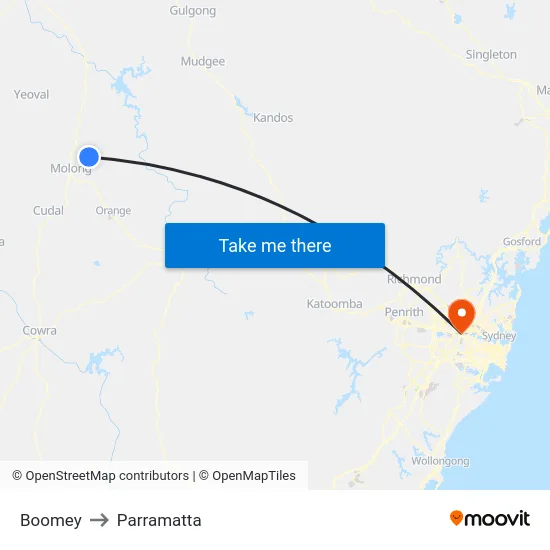 Boomey to Parramatta map