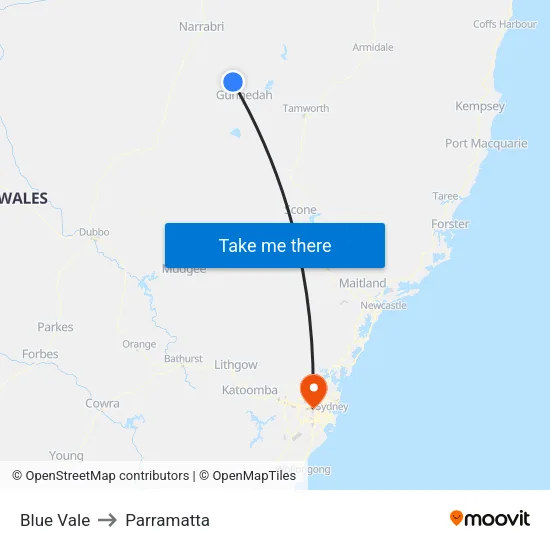 Blue Vale to Parramatta map