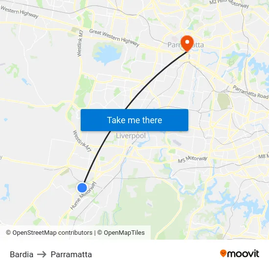 Bardia to Parramatta map