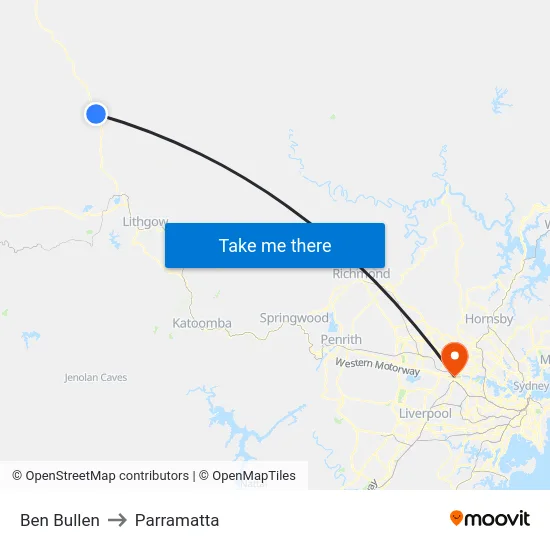 Ben Bullen to Parramatta map