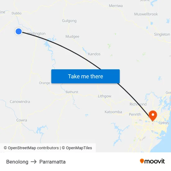 Benolong to Parramatta map
