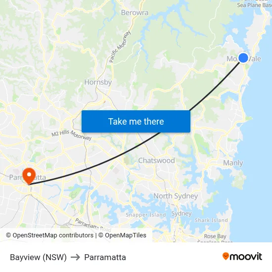 Bayview (NSW) to Parramatta map