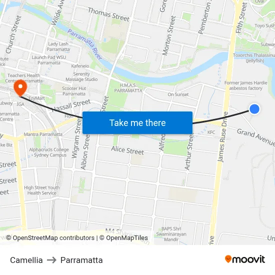 Camellia to Parramatta map