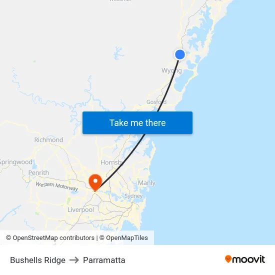 Bushells Ridge to Parramatta map