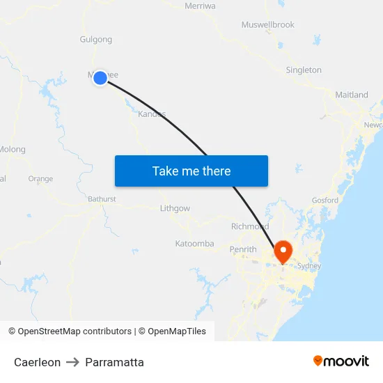 Caerleon to Parramatta map