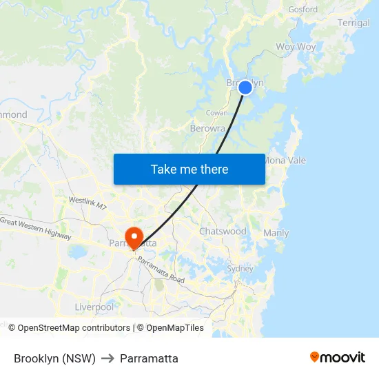 Brooklyn (NSW) to Parramatta map