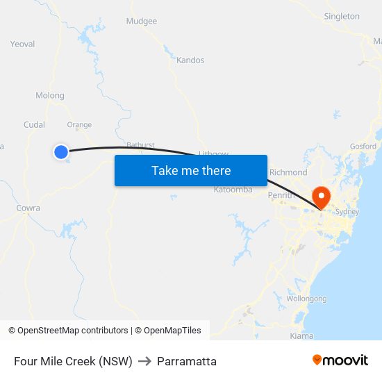 Four Mile Creek (NSW) to Parramatta map