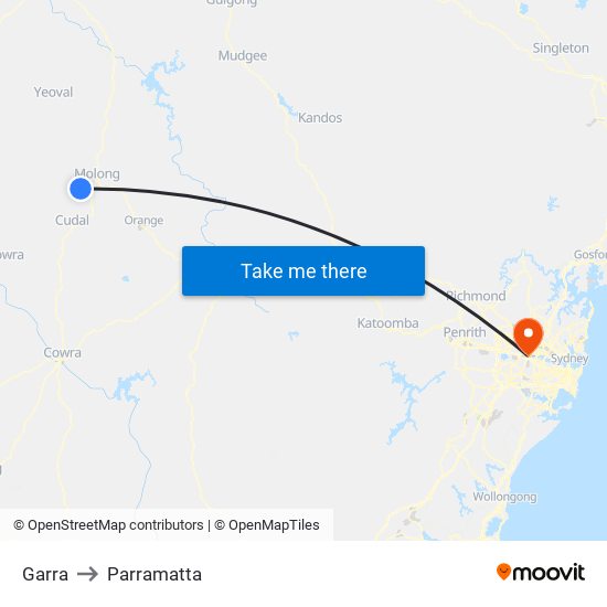 Garra to Parramatta map