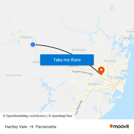 Hartley Vale to Parramatta map