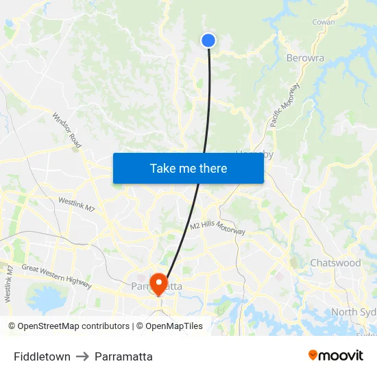 Fiddletown to Parramatta map