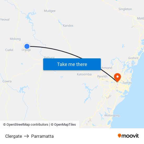 Clergate to Parramatta map