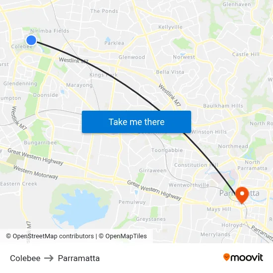 Colebee to Parramatta map