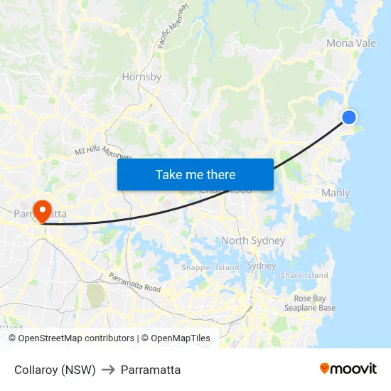 Collaroy (NSW) to Parramatta map