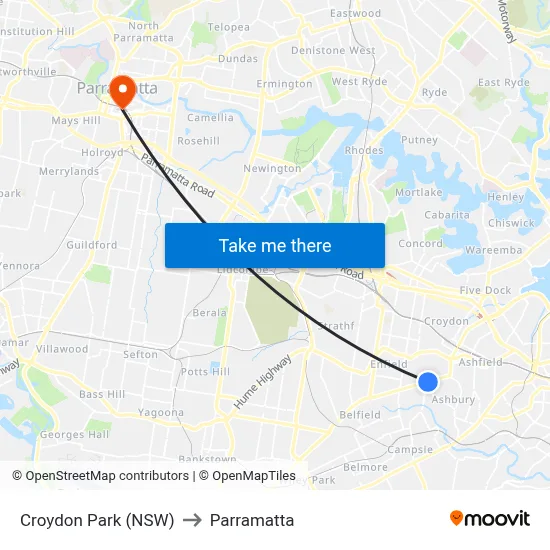 Croydon Park (NSW) to Parramatta map