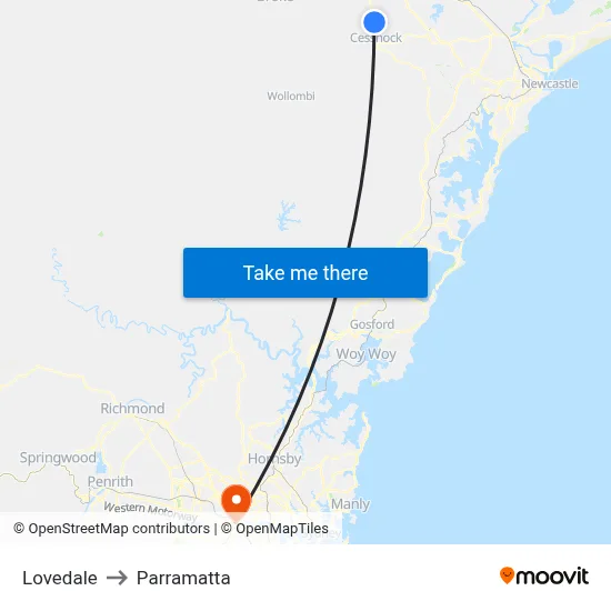Lovedale to Parramatta map