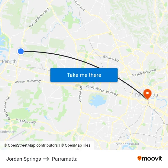 Jordan Springs to Parramatta map