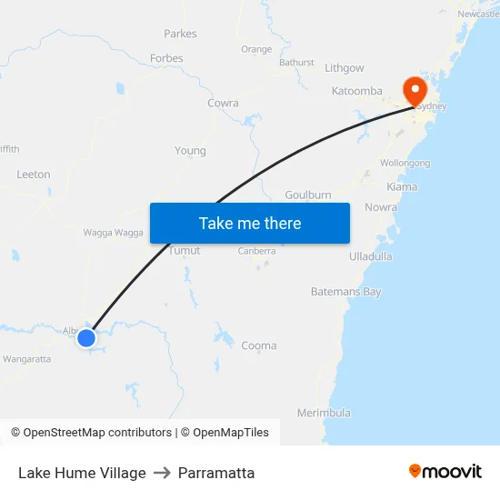 Lake Hume Village to Parramatta map