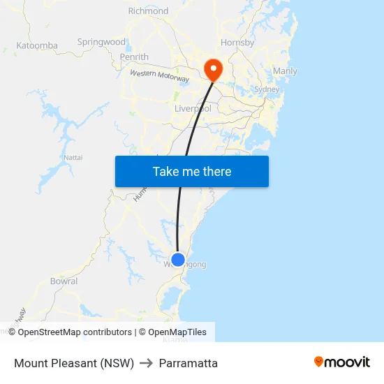 Mount Pleasant (NSW) to Parramatta map