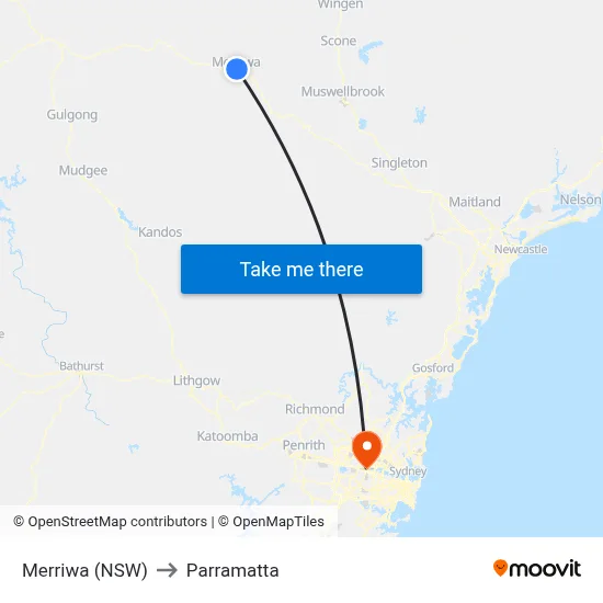 Merriwa (NSW) to Parramatta map