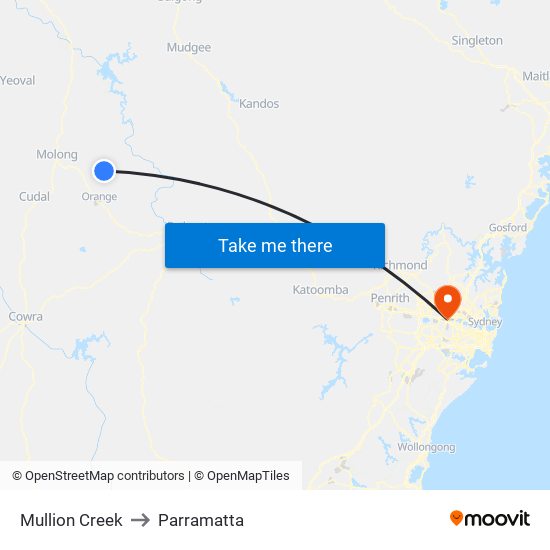 Mullion Creek to Parramatta map