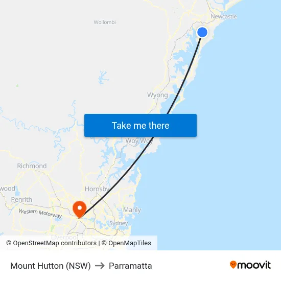 Mount Hutton (NSW) to Parramatta map
