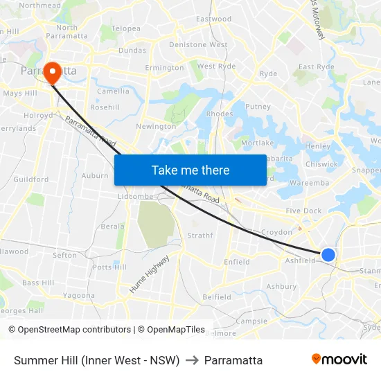 Summer Hill (Inner West - NSW) to Parramatta map
