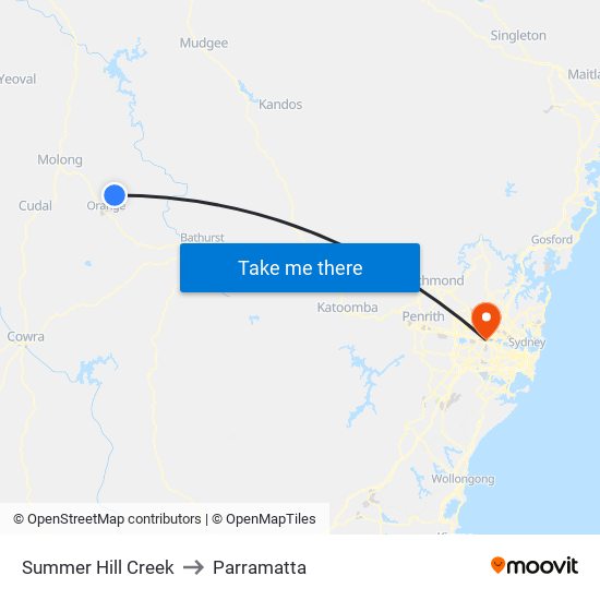 Summer Hill Creek to Parramatta map