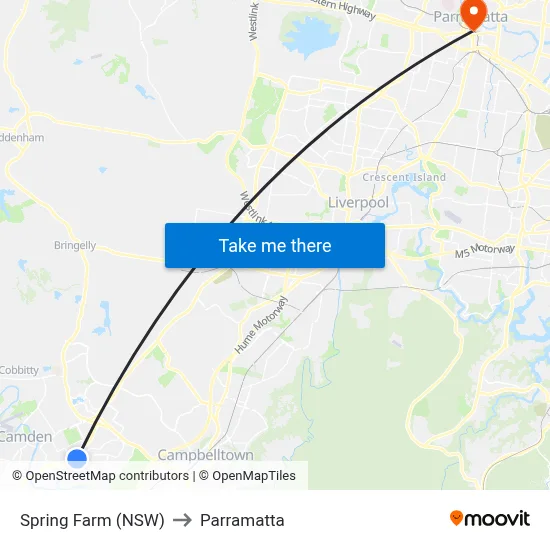 Spring Farm (NSW) to Parramatta map