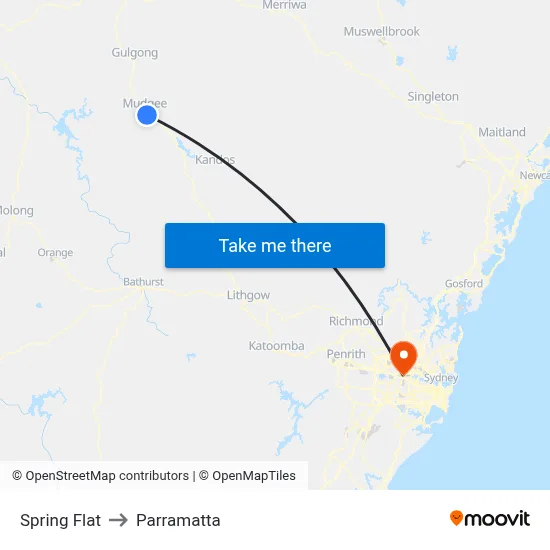 Spring Flat to Parramatta map